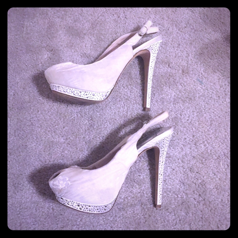 ABS Cream Velvet & Silver Stud Platforms Size 7